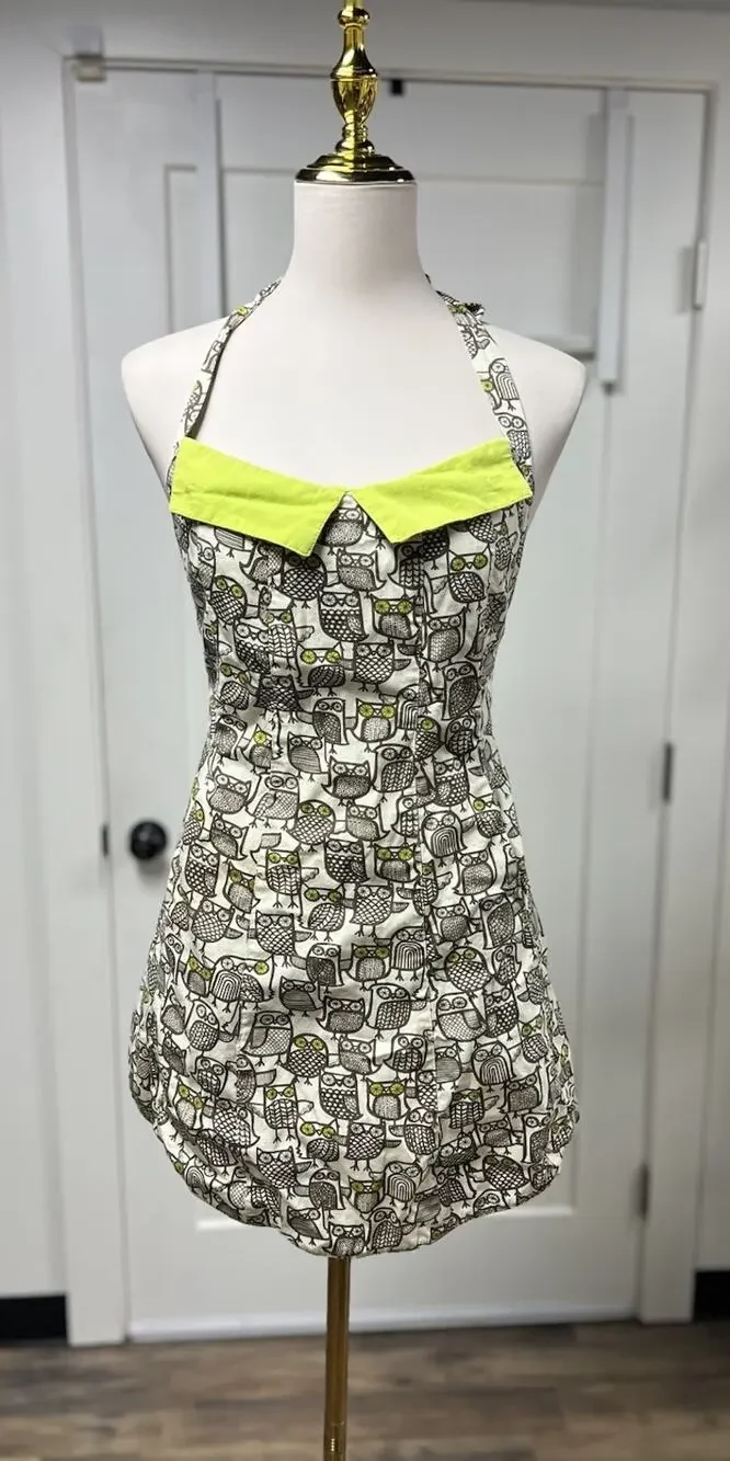 Kitsch N Glam Vintage Inspired Owl Crop Apron with Pockets